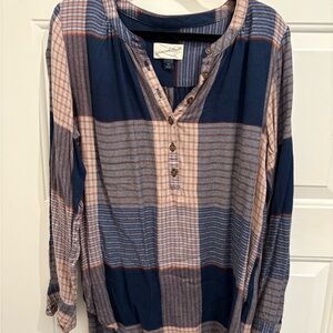 Universal Thread Striped Button-Up Shirt - Blue and Brown